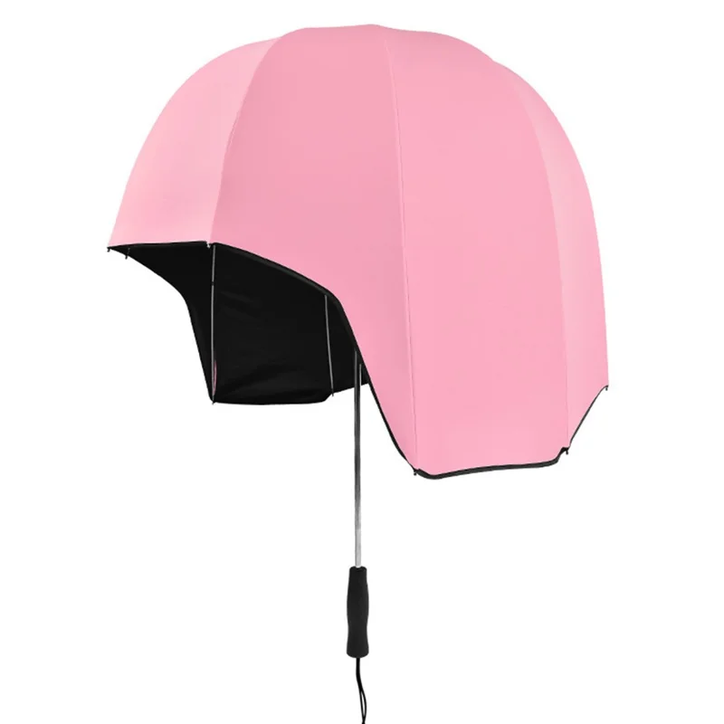 Casco Ombrello Creativo per Protezione Solare e Pioggia all'Aperto, Rivestimento in Vinile Nero, Uso Doppio come Parasole - Rosa