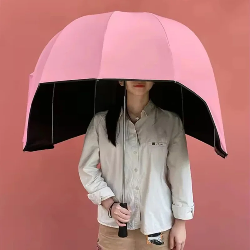 Casco Ombrello Creativo per Protezione Solare e Pioggia all'Aperto, Rivestimento in Vinile Nero, Uso Doppio come Parasole - Rosa