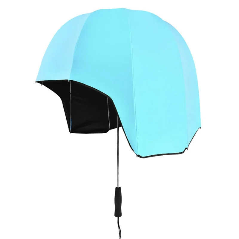 Creative Helmet Umbrella for Outdoor Sun Rain Protection Black Vinyl Coating Dual Use Parasol - Blue