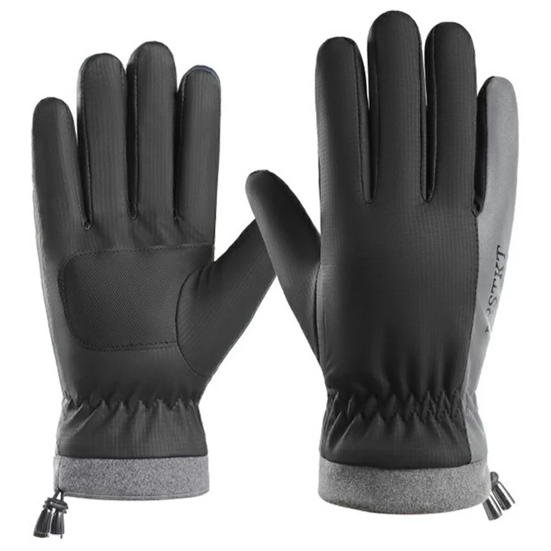 Windproof Touchscreen Gloves for Men Winter Thermal Fleece Lined Anti Slip Full Finger Mittens - Black