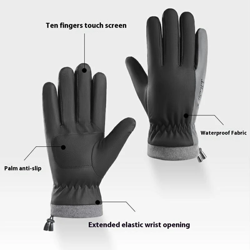 Windproof Touchscreen Gloves for Men Winter Thermal Fleece Lined Anti Slip Full Finger Mittens - Black