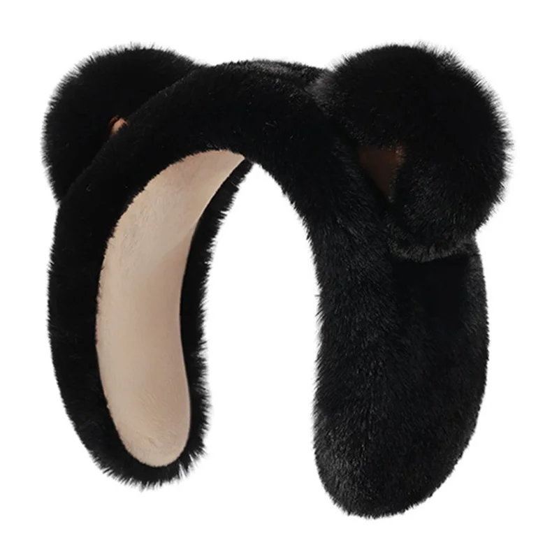 DEZ45 Cute Cartoon Bear Ears Thick Plush Winter Earmuffs for Women Windproof Ear Warmers - Black