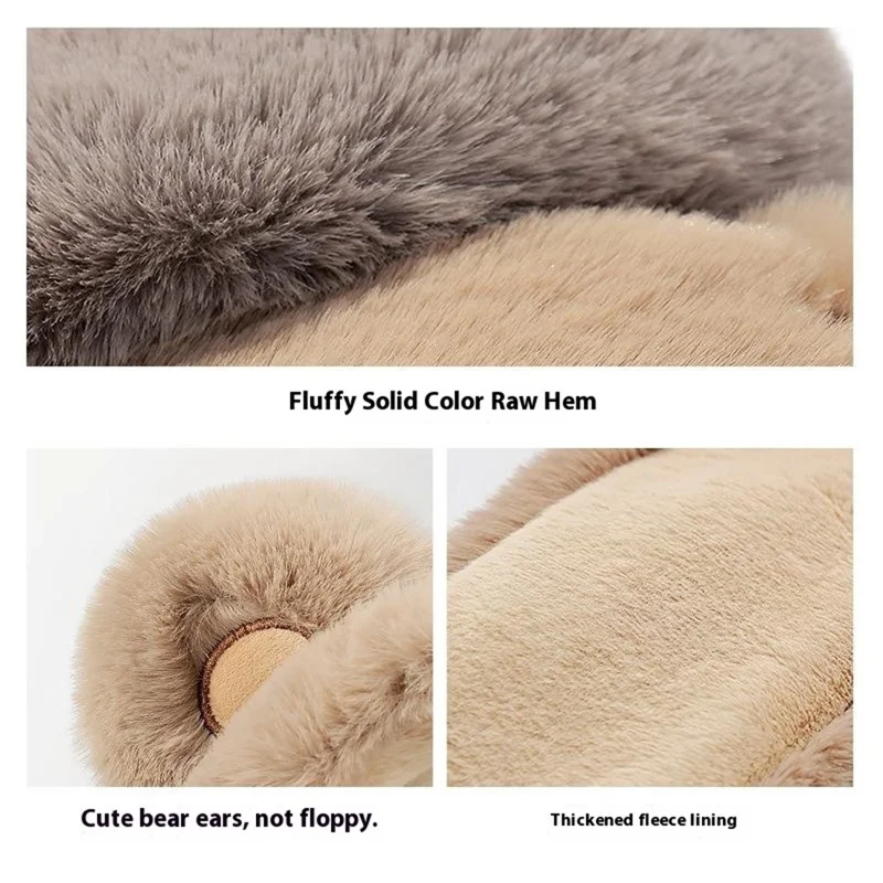 DEZ45 Cute Cartoon Bear Ears Thick Plush Winter Earmuffs for Women Windproof Ear Warmers - Black