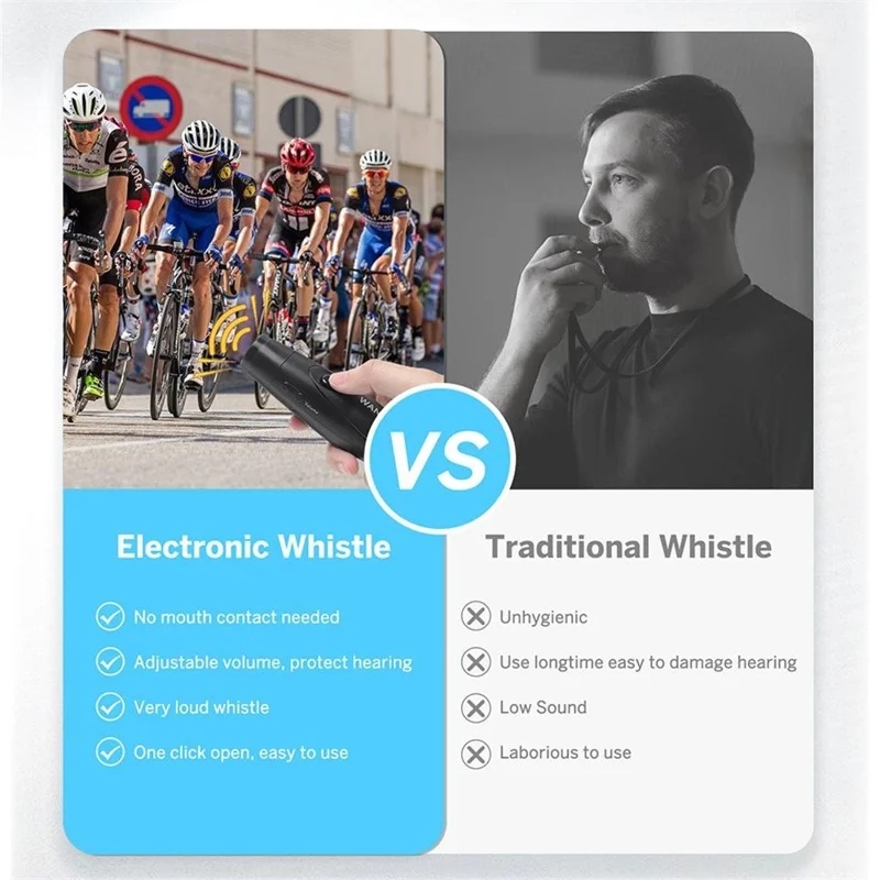 Elektroniczny gwizdek WANJOTEC 125 dB Głośny gwizdek bezpieczeństwa w sytuacjach awaryjnych dla sędziów trenerów nauczycieli sportów outdoorowych - Czarny