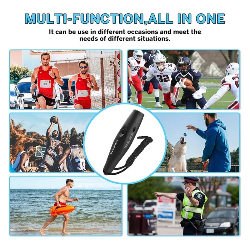 Elektroniczny gwizdek WANJOTEC 125 dB Głośny gwizdek bezpieczeństwa w sytuacjach awaryjnych dla sędziów trenerów nauczycieli sportów outdoorowych - Czarny