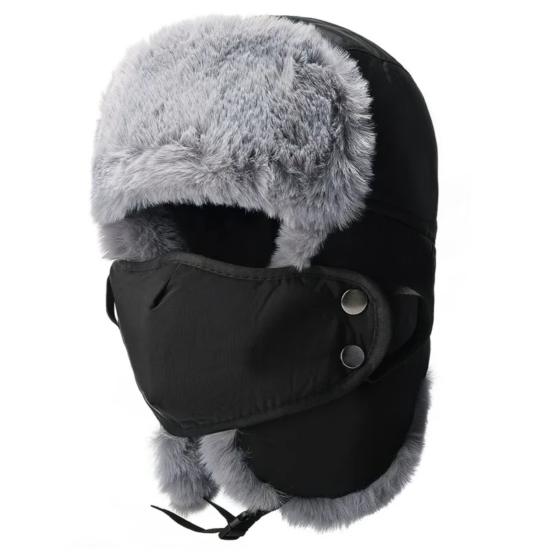 Winter Trapper Hat Thick Fleece Lined Ear Flap Windproof Cap for Men Outdoor Cycling  /  Hiking - Black