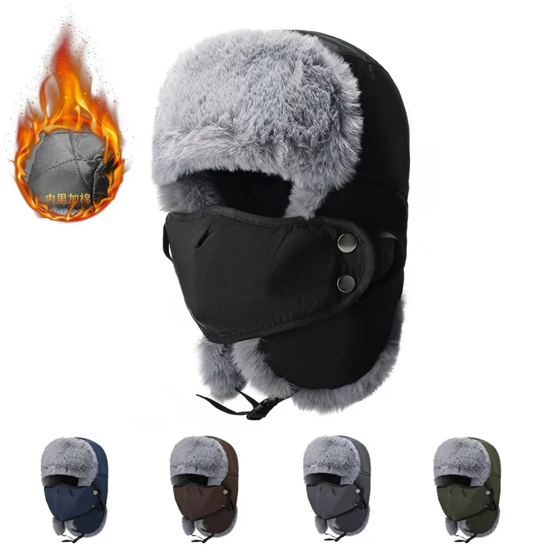 Winter Trapper Hat Thick Fleece Lined Ear Flap Windproof Cap for Men Outdoor Cycling  /  Hiking - Black