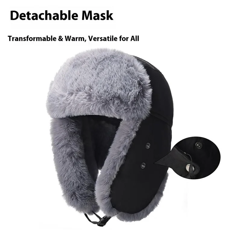 Winter Trapper Hat Thick Fleece Lined Ear Flap Windproof Cap for Men Outdoor Cycling  /  Hiking - Black