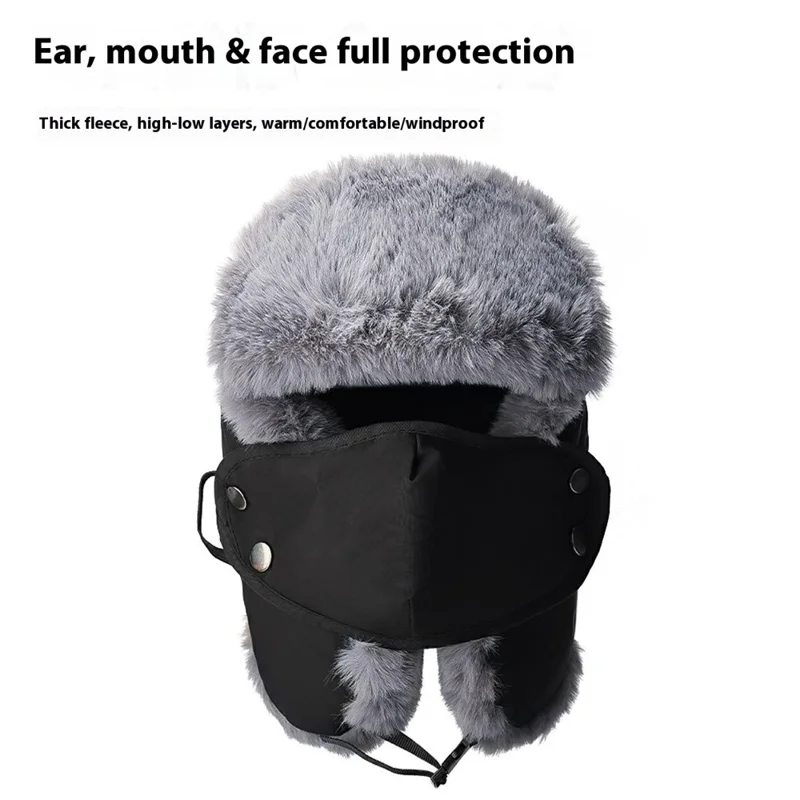 Winter Trapper Hat Thick Fleece Lined Ear Flap Windproof Cap for Men Outdoor Cycling  /  Hiking - Black