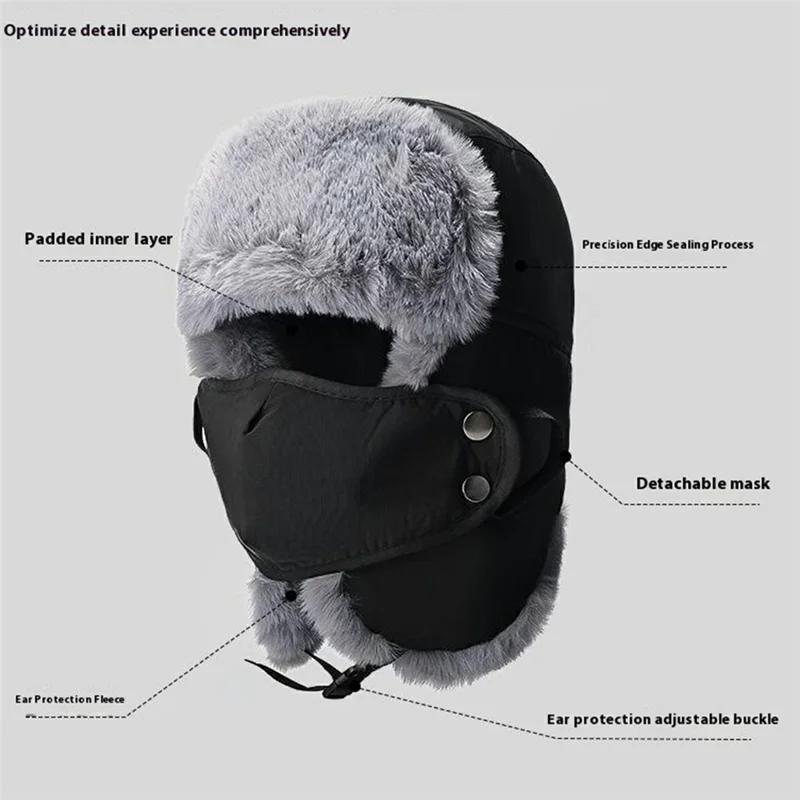 Winter Trapper Hat Thick Fleece Lined Ear Flap Windproof Cap for Men Outdoor Cycling  /  Hiking - Black