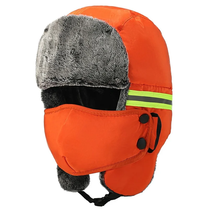 Vinter sikkerhedshat med reflekterende striber, fleecefor, trapperhat, varm beskyttende hovedbeklædning til udendørs brug - Orange