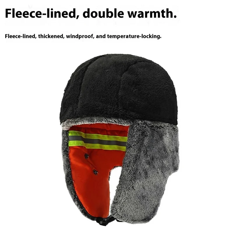 Vinter sikkerhedshat med reflekterende striber, fleecefor, trapperhat, varm beskyttende hovedbeklædning til udendørs brug - Orange