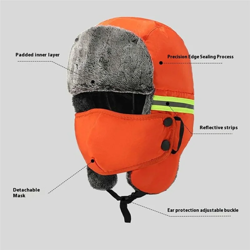 Vinter sikkerhedshat med reflekterende striber, fleecefor, trapperhat, varm beskyttende hovedbeklædning til udendørs brug - Orange