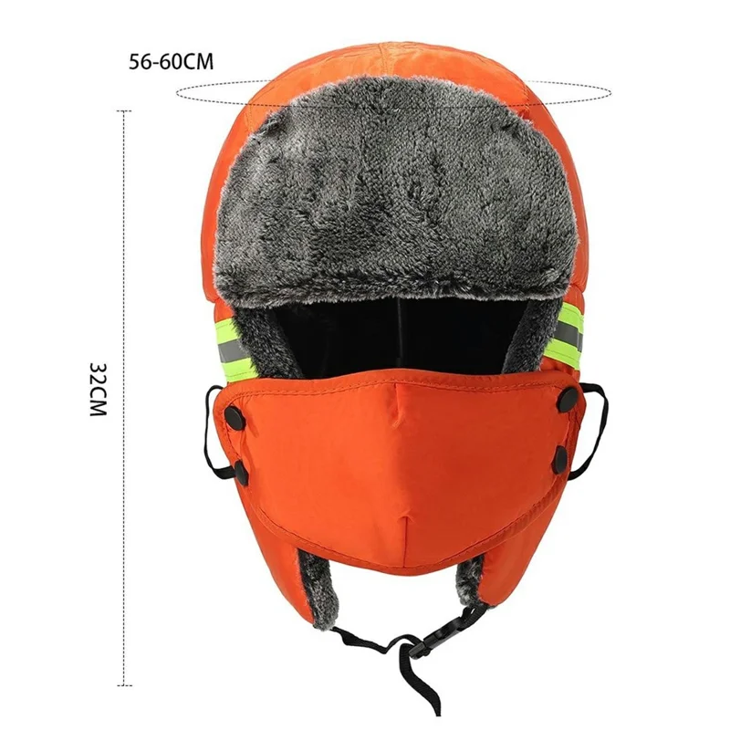 Vinter sikkerhedshat med reflekterende striber, fleecefor, trapperhat, varm beskyttende hovedbeklædning til udendørs brug - Orange