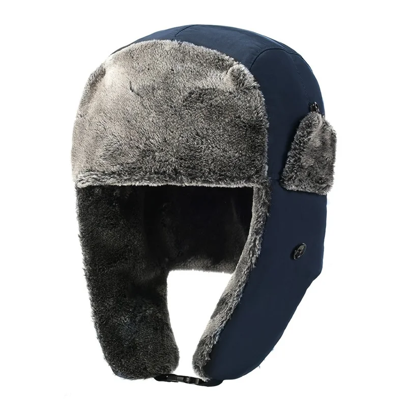 Winter Oorwarmers Hoed met Fleece Voering Dikke Warme Fiets Oorbescherming Pet Buiten Winddicht Ski Aviator Hoed - Donkerblauw