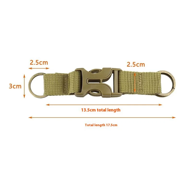 Outdoor Tactical Nylon Webbing Backpack Carabiner 3-Ring D-Ring Keychain Hook for Camping / Hiking - Khaki