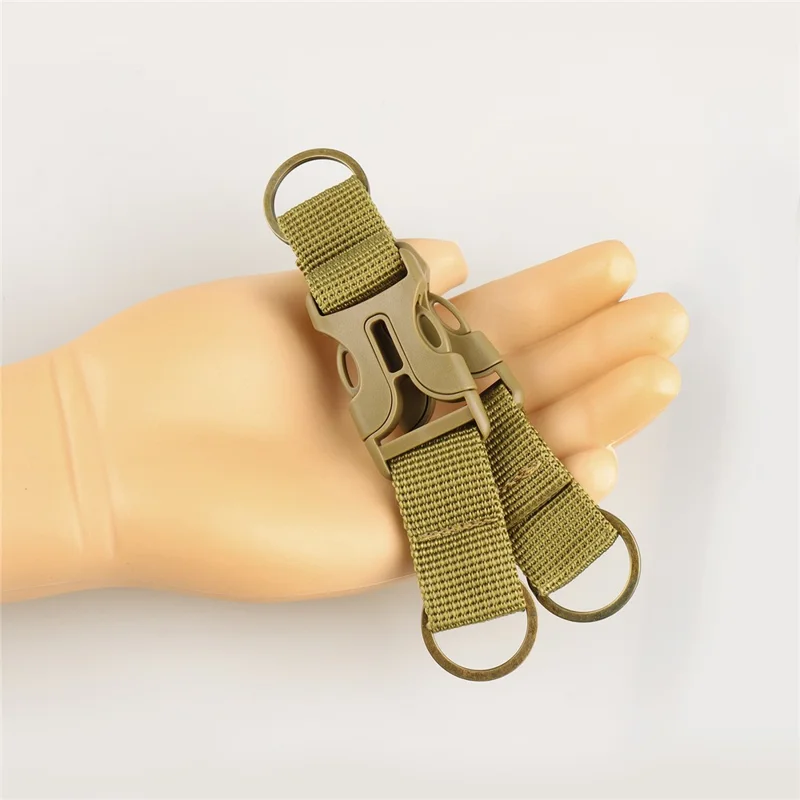 Outdoor Tactical Nylon Webbing Backpack Carabiner 3-Ring D-Ring Keychain Hook for Camping / Hiking - Khaki