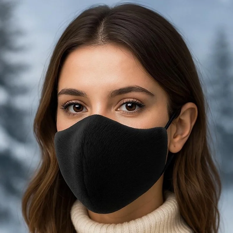 Warm Face Mask Double Layer Thickened Windproof Cover for Women Adjustable Ear Loop Mask for Cycling  /  Skiing  /  Commuting - Black
