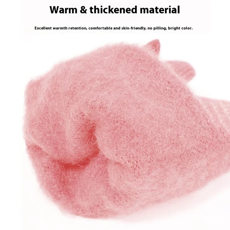 For Women Winter Knitted Gloves Touchscreen Compatible Fingertip Holes Thickened Five Finger Mittens - Pink
