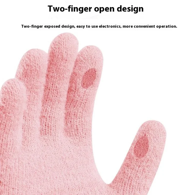 For Women Winter Knitted Gloves Touchscreen Compatible Fingertip Holes Thickened Five Finger Mittens - Pink