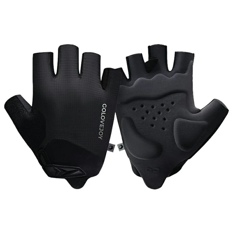 GOLOVEJOY Size M UPF50+ Shock Absorbing Gloves Breathable Mesh Half Finger Mittens for Road Bike  /  Motorcycle - Black