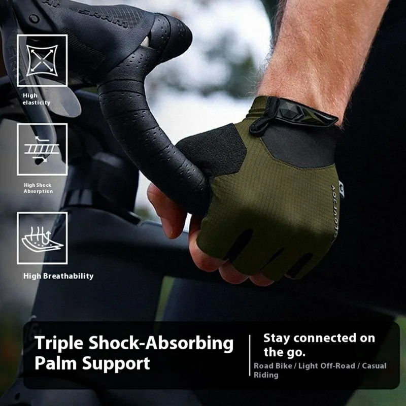 GOLOVEJOY Size L UPF50+ Shock Absorbing Gloves Breathable Mesh Half Finger Mittens for Road Bike  /  Motorcycle - Black