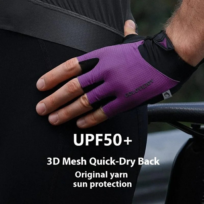 GOLOVEJOY Size L UPF50+ Shock Absorbing Gloves Breathable Mesh Half Finger Mittens for Road Bike  /  Motorcycle - Black