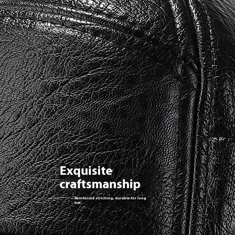 PU Leather Outdoor Warm Hat for Men Autumn Winter Baseball Cap with Ear Flaps - Black