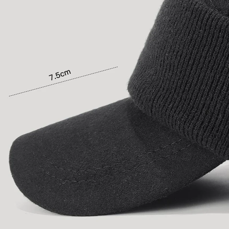 قبعة بيسبول للرجال مع حماية للأذنين قبعة دافئة مضادة للرياح من الصوف قبعة خارجية للشتاء - أسود