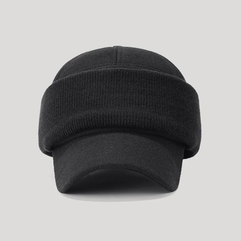 قبعة بيسبول للرجال مع حماية للأذنين قبعة دافئة مضادة للرياح من الصوف قبعة خارجية للشتاء - أسود