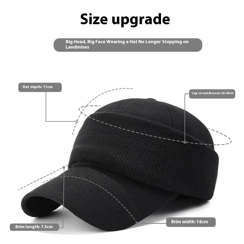Winter Baseball Cap for Middle Aged and Elderly Outdoor Thermal Fleece Lined Ear Protection Hat - Black