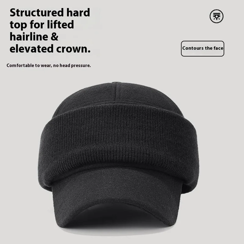 Winter Baseball Cap for Middle Aged and Elderly Outdoor Thermal Fleece Lined Ear Protection Hat - Black