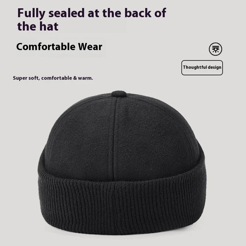 Winter Baseball Cap for Middle Aged and Elderly Outdoor Thermal Fleece Lined Ear Protection Hat - Black