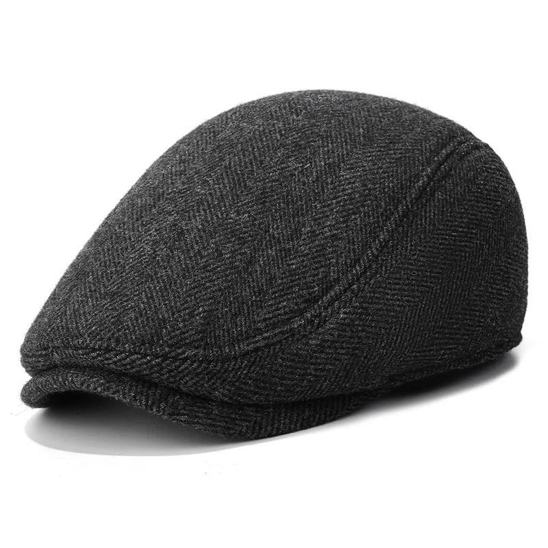 Wool Newsboy Cap for Seniors Ear Flap Warm Peaked Hat Outdoor Cold Protection Dad Hat