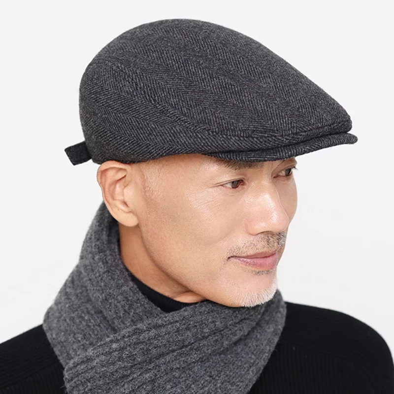 Wool Newsboy Cap for Seniors Ear Flap Warm Peaked Hat Outdoor Cold Protection Dad Hat