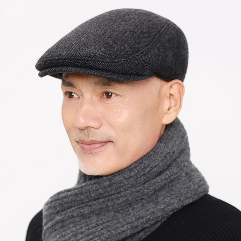 Wool Newsboy Cap for Seniors Ear Flap Warm Peaked Hat Outdoor Cold Protection Dad Hat