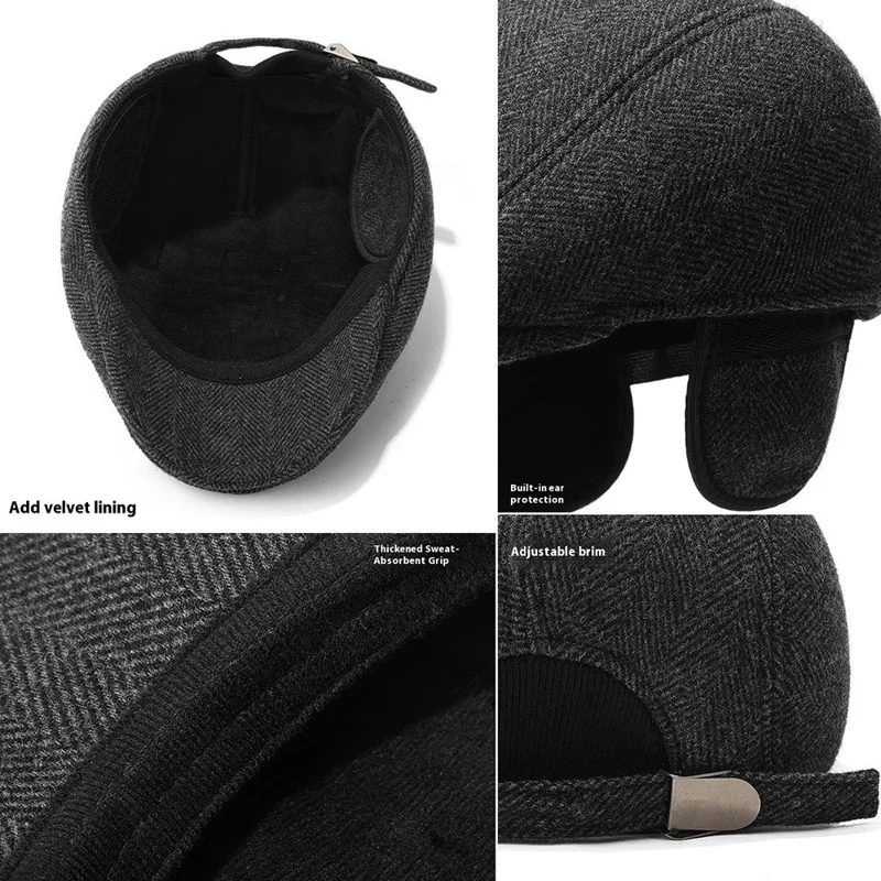 Wool Newsboy Cap for Seniors Ear Flap Warm Peaked Hat Outdoor Cold Protection Dad Hat