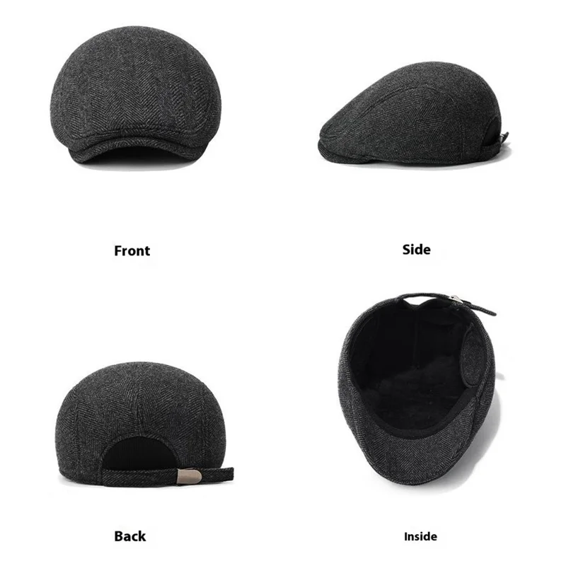Wool Newsboy Cap for Seniors Ear Flap Warm Peaked Hat Outdoor Cold Protection Dad Hat