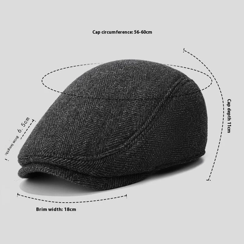 Wool Newsboy Cap for Seniors Ear Flap Warm Peaked Hat Outdoor Cold Protection Dad Hat