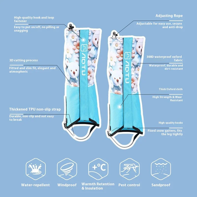 AOTU AT8009 For Children Outdoor Hiking Gaiters Cartoon Animal Pattern Anti Sand Snow Boot Covers - Cat