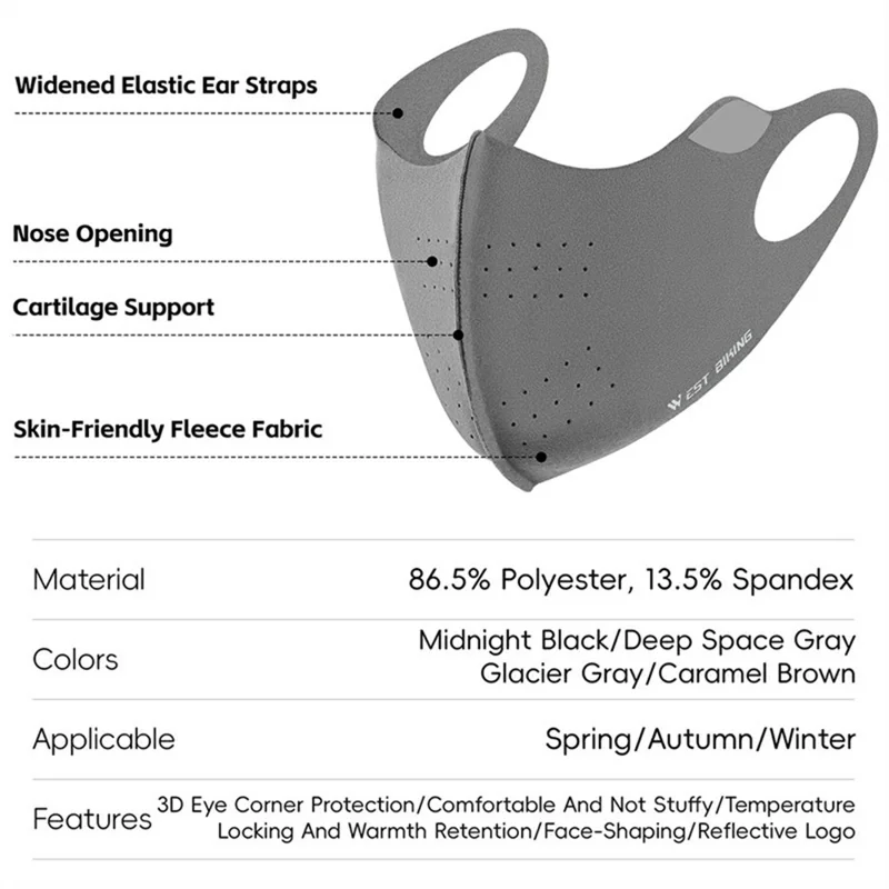 WEST BIKING YP0201475 3D Breathable Face Mask for Winter Cycling Windproof Reflective Face Cover - Dark Grey