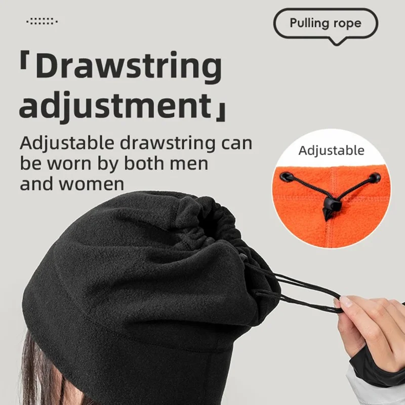 ROCKBROS 3 in 1 Muts met Verstelbare Trekkoord Winter Halswarmer Thermische Gezichtsmasker voor Buitensporten, 11240020 M012 - Zwart