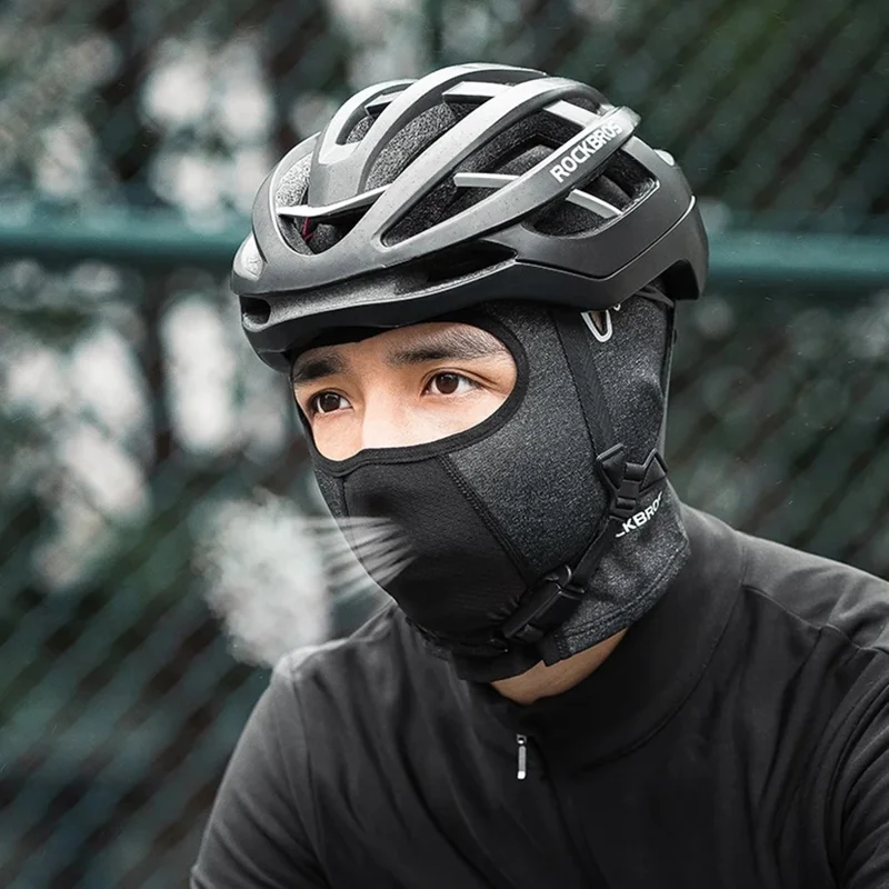 ROCKBROS Windproof Motorcycle Balaclava Warm Fleece Full Face Mask Breathable Elastic Hood - Black / with Glasses Hole