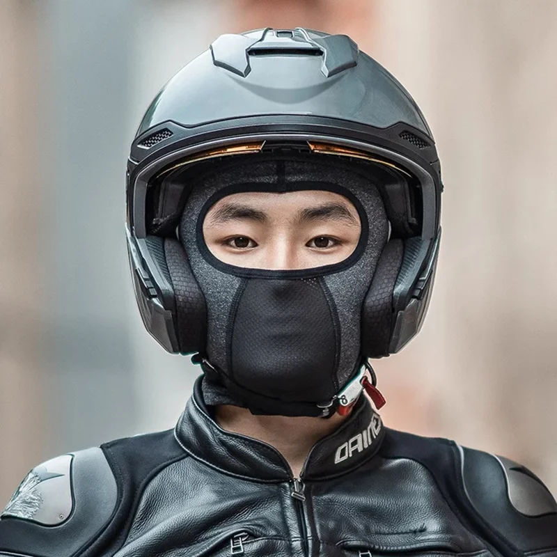 ROCKBROS Windproof Motorcycle Balaclava Warm Fleece Full Face Mask Breathable Elastic Hood - Black / with Glasses Hole