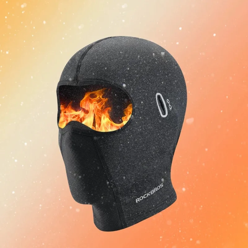 ROCKBROS Windproof Motorcycle Balaclava Warm Fleece Full Face Mask Breathable Elastic Hood - Black / with Glasses Hole