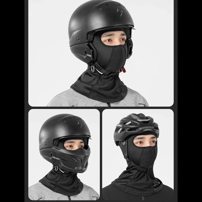 ROCKBROS Windproof Motorcycle Balaclava Warm Fleece Full Face Mask Breathable Elastic Hood - Black / with Glasses Hole