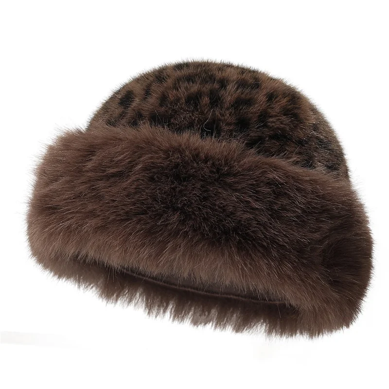 Winter Windproof Faux Mink Fur Mongolian Hat Fashion Leopard Print Ear Protection Hat - Big Leopard