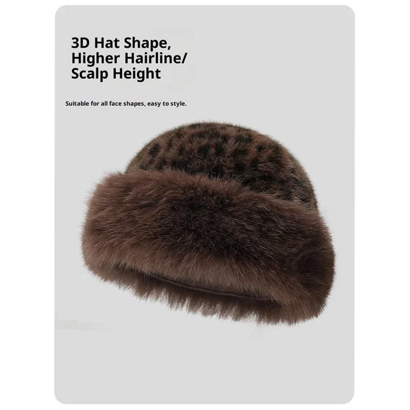 Winter Windproof Faux Mink Fur Mongolian Hat Fashion Leopard Print Ear Protection Hat - Big Leopard