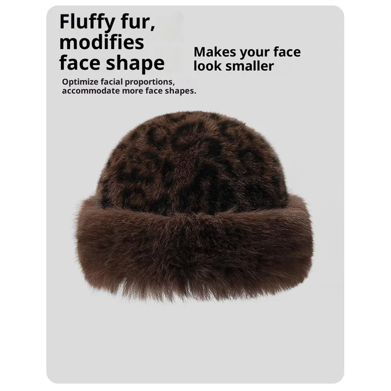 Winter Windproof Faux Mink Fur Mongolian Hat Fashion Leopard Print Ear Protection Hat - Big Leopard