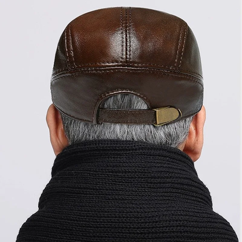 Autumn Winter Beret Hat for Men Genuine Leather Windproof Peaked Cap Fashion Driver Hat - Light Brown